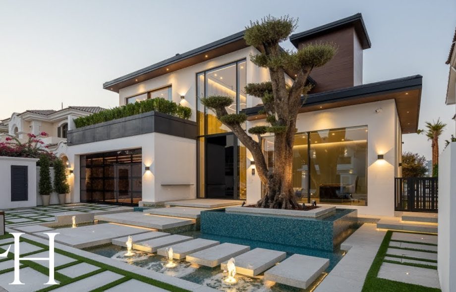 Luxury villa interior design in Dubai showcasing modern elegance, Arabic-inspired details, and spacious living with high-end finishes.